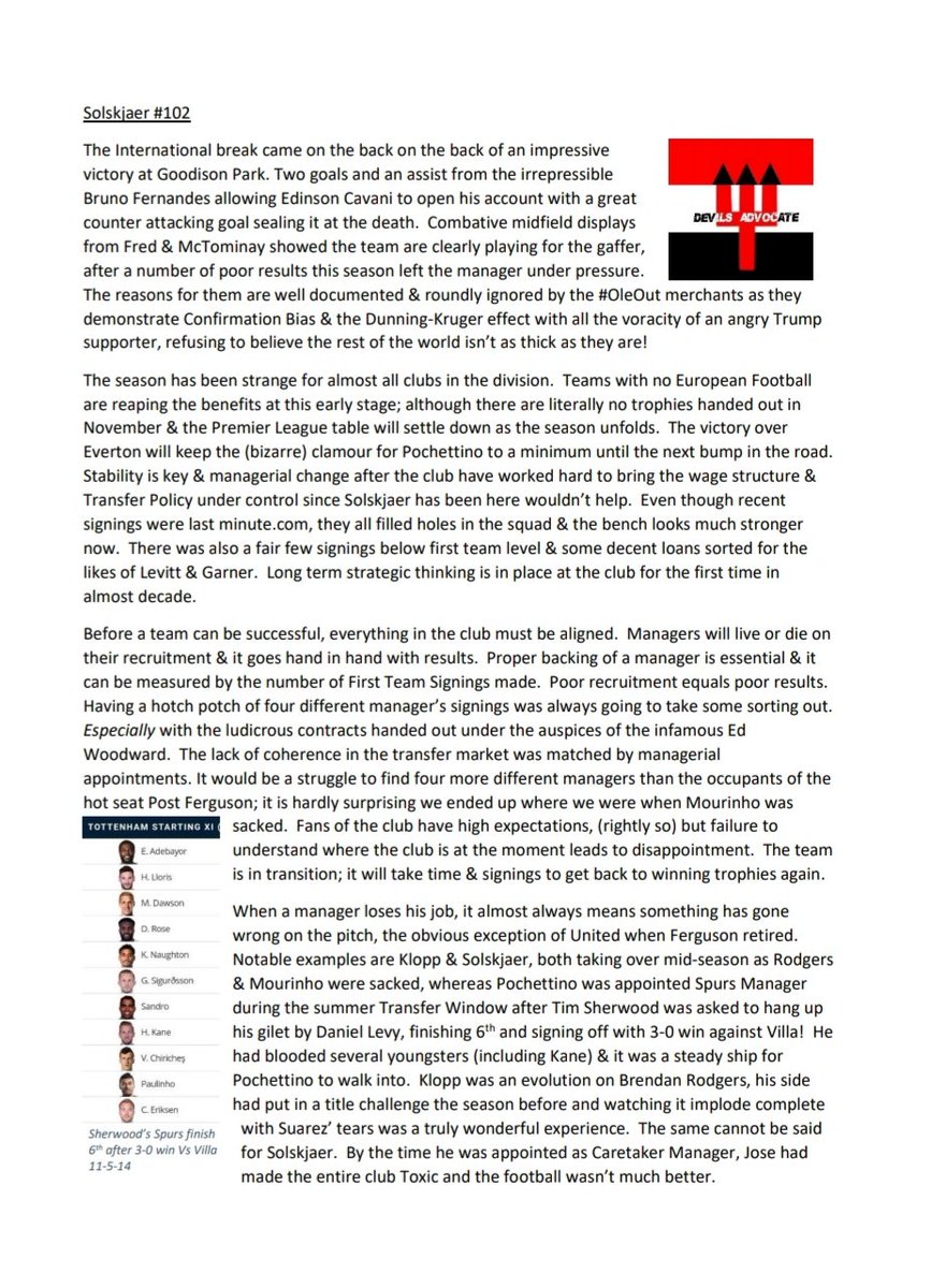 After the constant clamour for Pochettino to be appointed United Manager, it seemed like a good idea to compare him with Solskjaer & Klopp on their first 102 matches at their clubs.By no means am I suggesting Ole is better than Klopp but have a read, maybe interesting  #OleIn