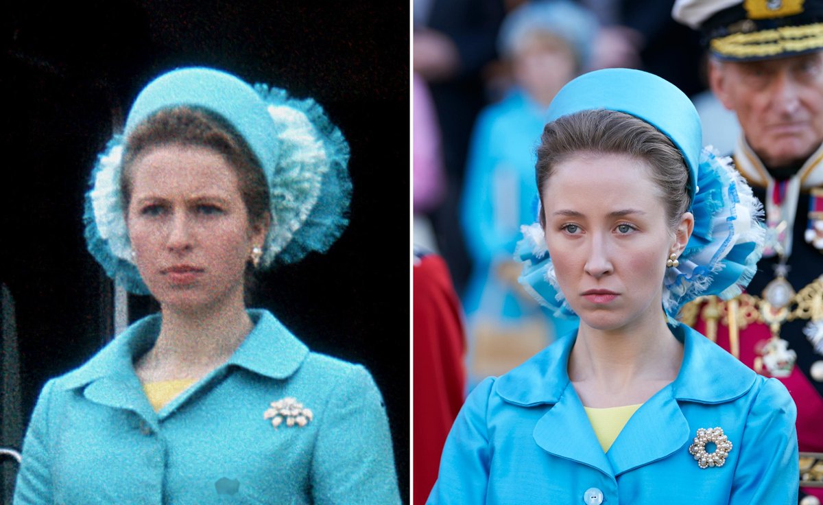 Erin Doherty is also returning to play Princess Anne, pictured here in a particularly fetching blue number 