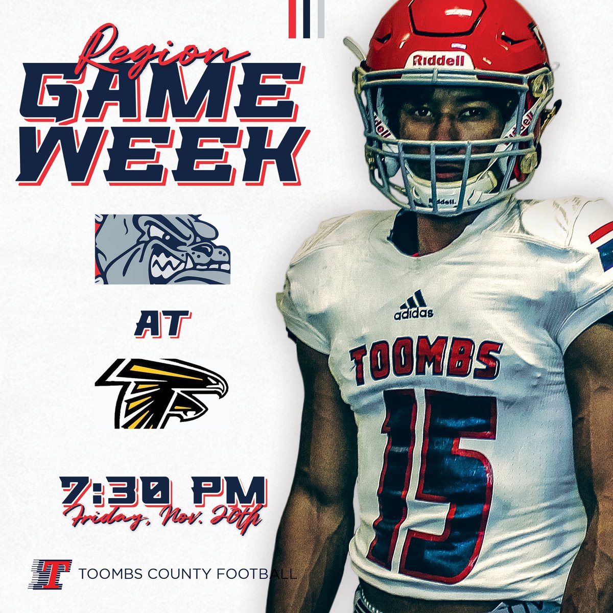 ToombsFootball1's tweet photo. Make plans to travel with us for our last regular-season game of the year at East Laurens this Friday.
Game Time is set for 7:30 PM.
#BeADog #ToombsCountyFootball https://t.co/QWkUeXTjQG