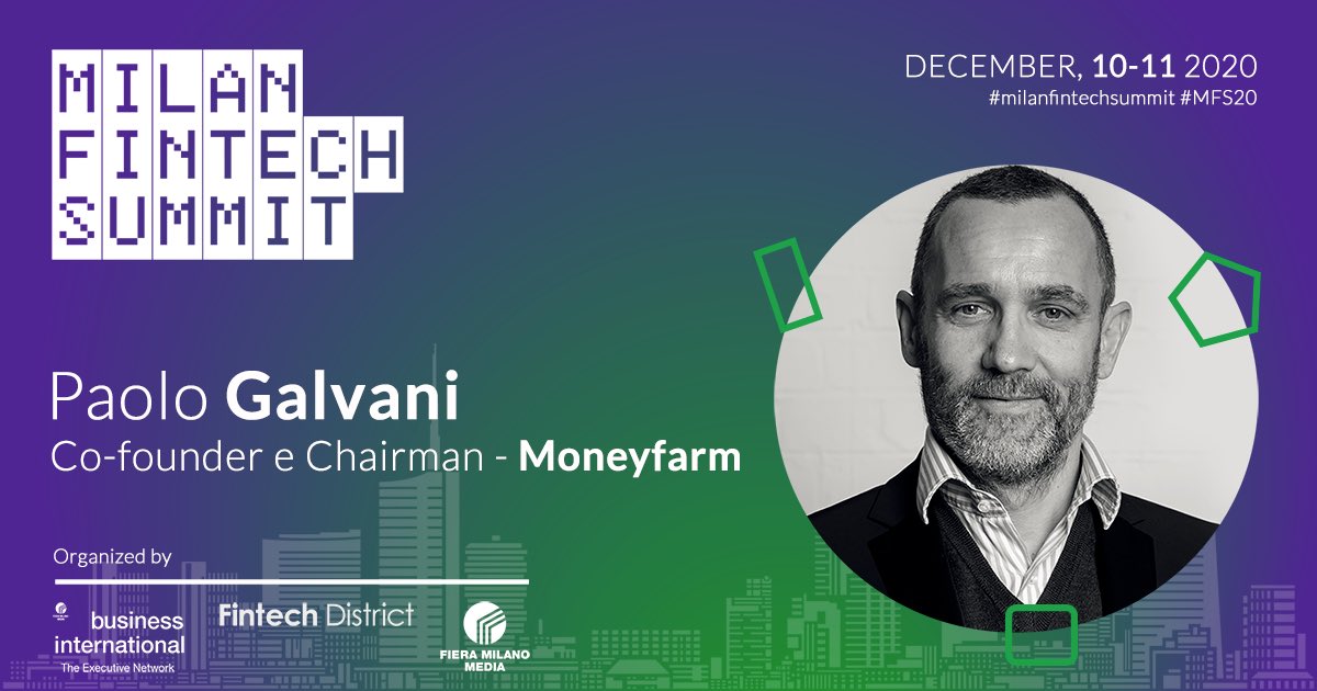 The Milan Fintech summit offers you two days of meetings dedicated to the financial services of the future on 10 and 11 December. Among the guests there will also be ▫️ Paolo Galvani, Co-founder &amp; Chairman of Moneyfarm.  

Discover the agenda: 
milanfintechsummit.com