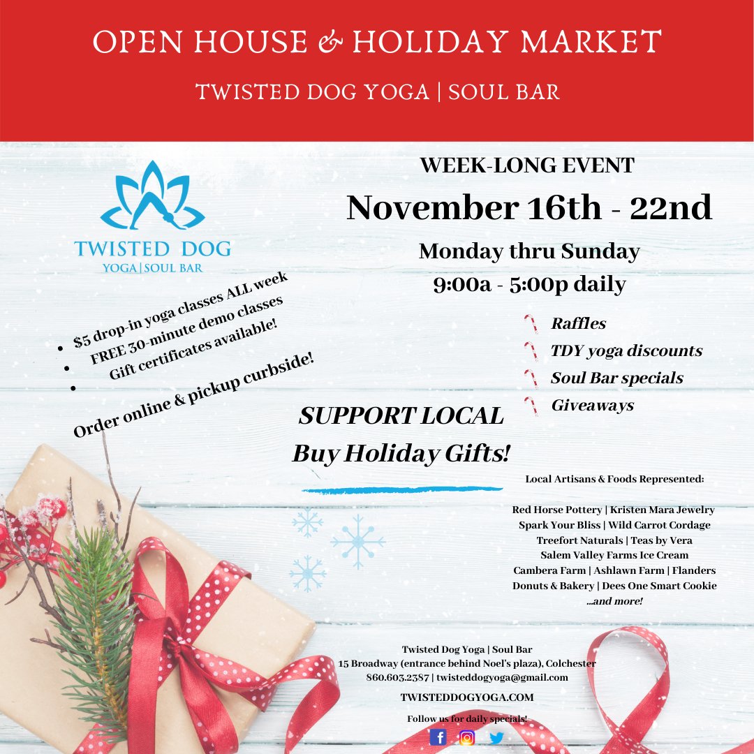 twisteddogyoga's tweet photo. Holiday Week Specials + $5 classes at TDY - https://t.co/KTx1OfuXQ9 https://t.co/Fwn40LQWdK