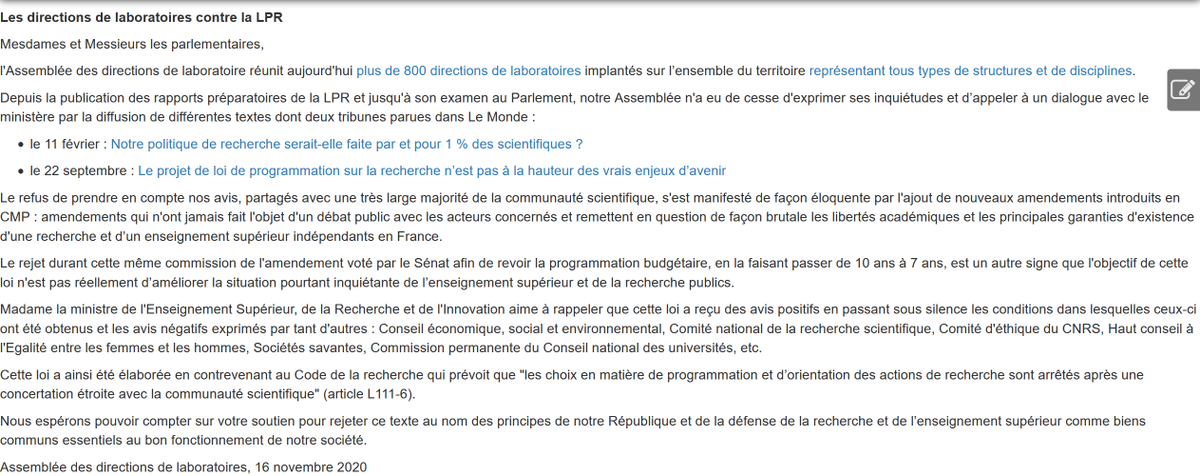 adirlabos's tweet photo. Les directions de laboratoires contre la LPR : courrier aux parlementaires, 16 novembre 2020.
https://t.co/CqozRJ7jaz
#LoiRecherche #LPPR 
@agirensemble_an @LaREM_AN @edsassnat @Republicains_An @FiAssemblee @socialistesAN @DeputesUDI_Ind @GroupeMoDem @GroupeLibTerrAN @deputesPCF https://t.co/Qut9PXDeLE