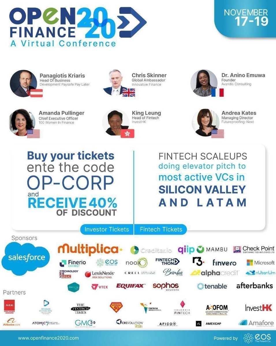 hugostevens's tweet image. #OpenFinance2020 es el punto de encuentro para generar las mejores conexiones y potenciar tu negocio. Fintechs, bancos, Sofomes, y VC’s de todo el mundo se encontrarán en las dos salas de Networking grupal. 
40% de descuento con el código OP-CORP aquí: n9.cl/rdfui