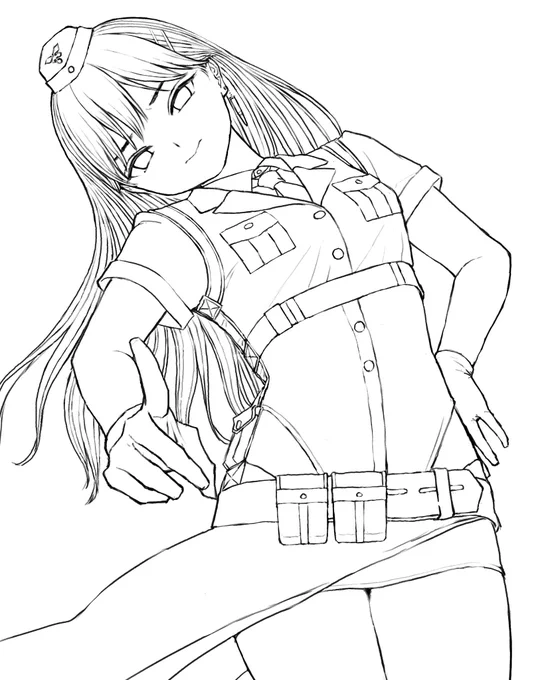 #皆さん線画と塗った後を見せてください
服の皺は塗りでざっと。髪の毛は描き込みがち。 