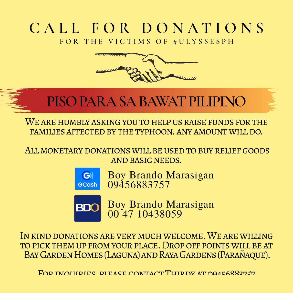 hillaryc0rtez's tweet photo. Hello! My friends are offering free transportation service for your donations. Tomorrow they will be collecting any kind of donations around Metro Manila, Rizal, Cavite and Laguna. Everything that will be collected will be extended to families in Cagayan, Isabela &amp; Pampanga. https://t.co/XtdPh6Vqh5