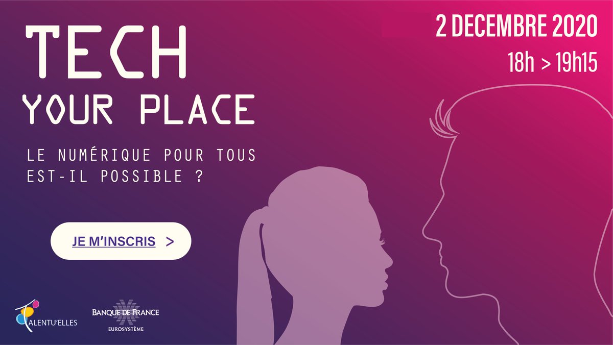 talentuelles's tweet photo. Talentu’elles, le réseau #mixité de la Banque de France vous convie à un nouveau webinaire : « Tech Your Place : le numérique pour tous est-il possible ? »
Isabelle Collet et Fibre Tigre partageront leurs éclairages sur ces sujets.
Inscrivez-vous ! https://t.co/rdet504X8M https://t.co/edtvxB5F8X
