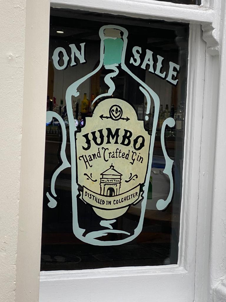 HelpEssexLocal's tweet photo. @JumboGin branding spotted in the window of Castle Inn in #Colchester… local pubs supporting local suppliers is what #Essex is all about! We look forward to the doors of our favourite locals reopening in the near future… https://t.co/IxCnN650L3

#HelpEssexBuyLocal #SupportLocal https://t.co/TQrgPF8ZMO