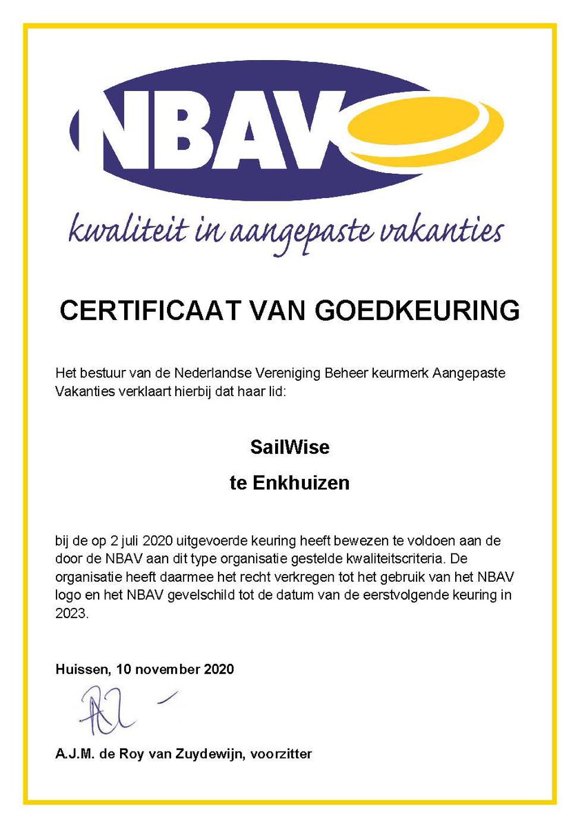 SailWise heeft opnieuw het NBAV-keurmerk gekregen! Dankzij dit keurmerk weet jij dat je bij SailWise kwalitatief hoogwaardige reizen en accommodaties vindt voor mensen met een functiebeperking.

nbav.nl/onze-leden/rei…