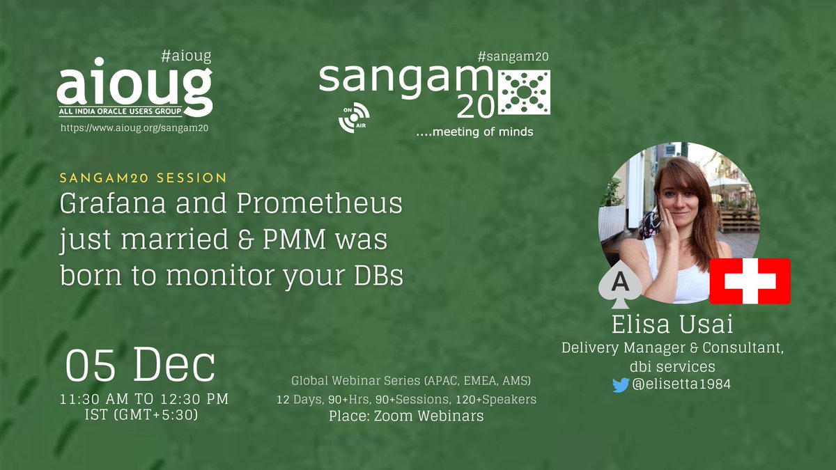 All India Oracle Users Group (AIOUG) (@aioug) on Twitter photo Please give a huge welcome to our #Sangam20 #Keyspeaker
Elisa Usai <a href="/elisetta1984/">Elisa Usai</a>
Register FREE now bit.ly/32LkR1p
<a href="/Oracle/">Oracle</a> <a href="/OracleDatabase/">Oracle Database</a> <a href="/OracleCloud/">Oracle Cloud</a> <a href="/OracleDevs/">Oracle Developers</a> <a href="/oracleace/">Oracle ACE Program</a> <a href="/Oracle_India/">Oracle India</a> <a href="/groundbreakers/">groundbreakers</a> <a href="/oracleugs/">Oracle User Groups</a> #aioug #Sangam20 #oraclecloud #oracleusers Please give a huge welcome to our #Sangam20 #Keyspeaker
Elisa Usai <a href="/elisetta1984/">Elisa Usai</a>
Register FREE now bit.ly/32LkR1p
<a href="/Oracle/">Oracle</a> <a href="/OracleDatabase/">Oracle Database</a> <a href="/OracleCloud/">Oracle Cloud</a> <a href="/OracleDevs/">Oracle Developers</a> <a href="/oracleace/">Oracle ACE Program</a> <a href="/Oracle_India/">Oracle India</a> <a href="/groundbreakers/">groundbreakers</a> <a href="/oracleugs/">Oracle User Groups</a> #aioug #Sangam20 #oraclecloud #oracleusers