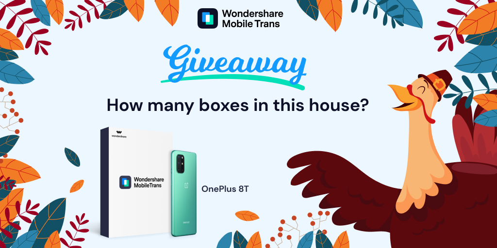 WS_MobileTrans's tweet photo. Thanksgiving Giveaway! Win your OnePlus 8T now!
Enter:
1. Find how many product boxes are there in this pic, comment below and @ two friends.
2. Retweet with #MobileTransGiveaway and follow.

1 winner announced on 26th November!
#Thanksgiving
#giveaway
#OnePlus8T https://t.co/V7tlSHrDdy