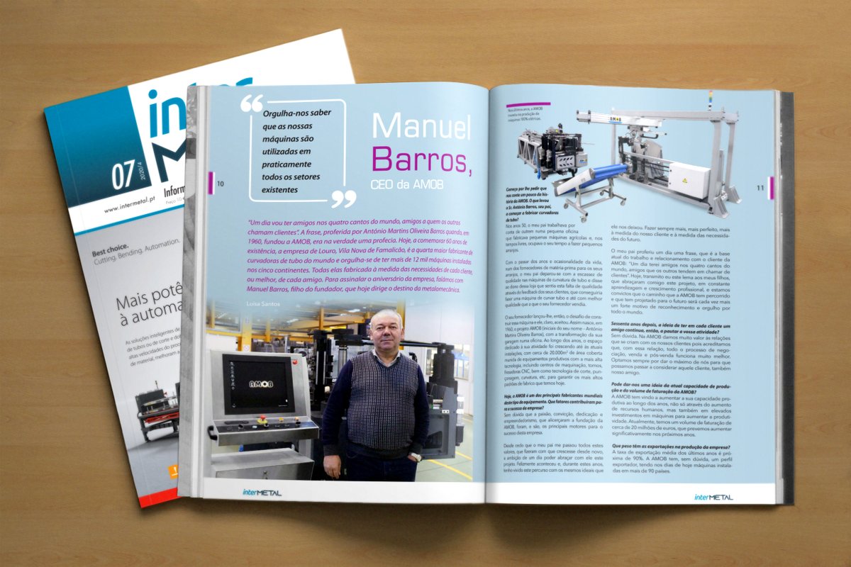 Read the interview with Manuel Brarros, AMOB's CEO in this month's magazine or on the following links: 
🇵🇹 : intermetal.pt/Artigos/318359…
🇬🇧 : amobgroup.com/tube-bending-m…