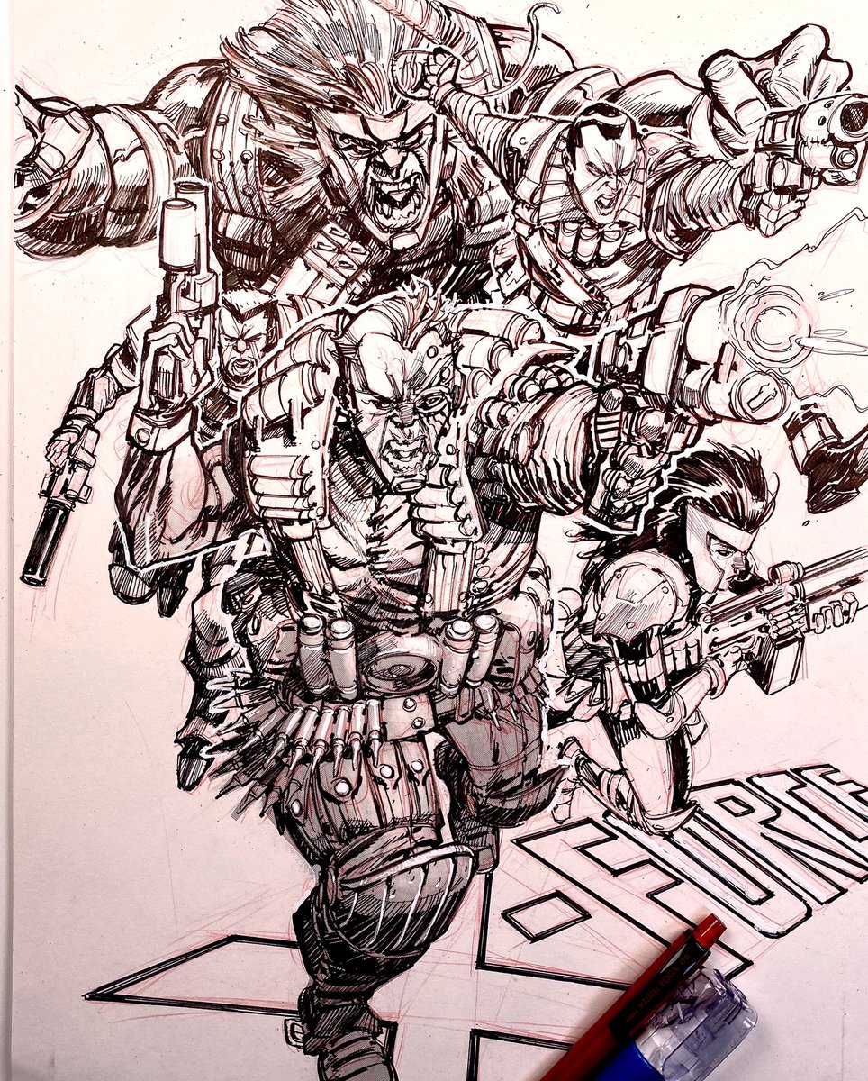 EricCanete's tweet photo. More X-Force/Liefeld tribute. So many pouches, so many cybernetic limbs- obscene ordinance and violence. Love it. https://t.co/ihIZZ8jkLR