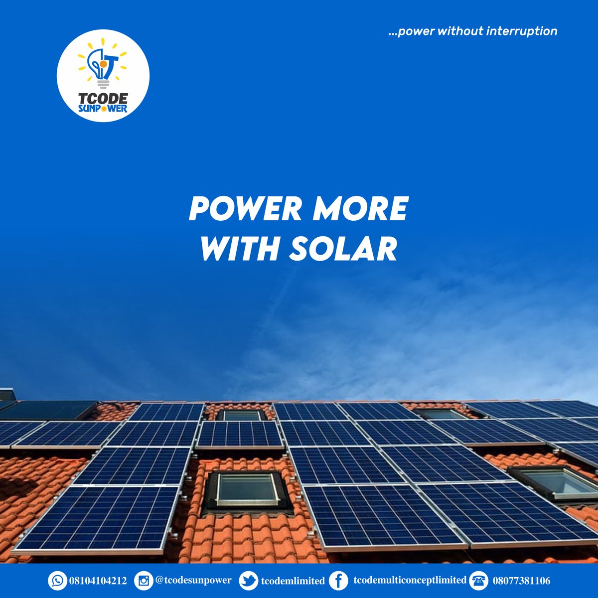 tcodemlimited's tweet photo. Experience the superpower of solar to enjoy a more uninterrupted lightning experience @tcodesunpower

#SolarEnergy #CleanEnergy #RenewableEnergy #Nigeria
#GoForSolar #NoToGenerator #Tcodesunpower #Tcodemulticonceptlimited
#Nigeria #Abeokuta #ReliableEnergy #SolarInstallation https://t.co/lVKruwJWML
