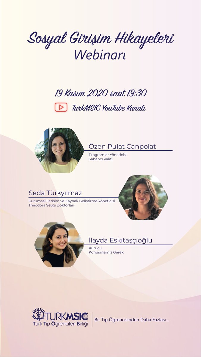 turkmsic's tweet photo. İçinde bulunduğumuz Global Girişimcilik Haftası kapsamında hazırladığımız; @SabanciVakfi , @konusmamizgrk ve @theodoraturkey ‘i ağırlayacağımız Sosyal Girişim Hikayeleri webinarımıza davetlisiniz! https://t.co/dBAfhvopzq