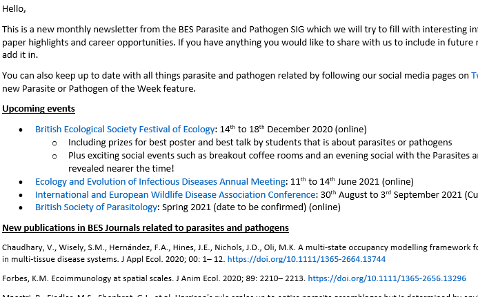 BES Parasite & Pathogen SIG tweet media