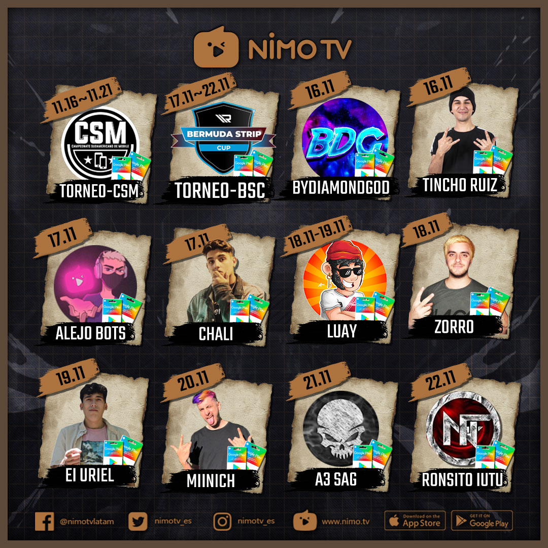 NimoTV_ES's tweet photo. ⭐¡Ya viene la nueva semana de Gaming!⭐
¡Etiqueta al streamer que te gusta para apoyarlo!💪💪💪
#nimotves #sorteo #streamers #Freefire #MLBB #GTA5 #GTAV #ganardineroencasa #steamcards #googleplaycards https://t.co/XMYzRPv5UN