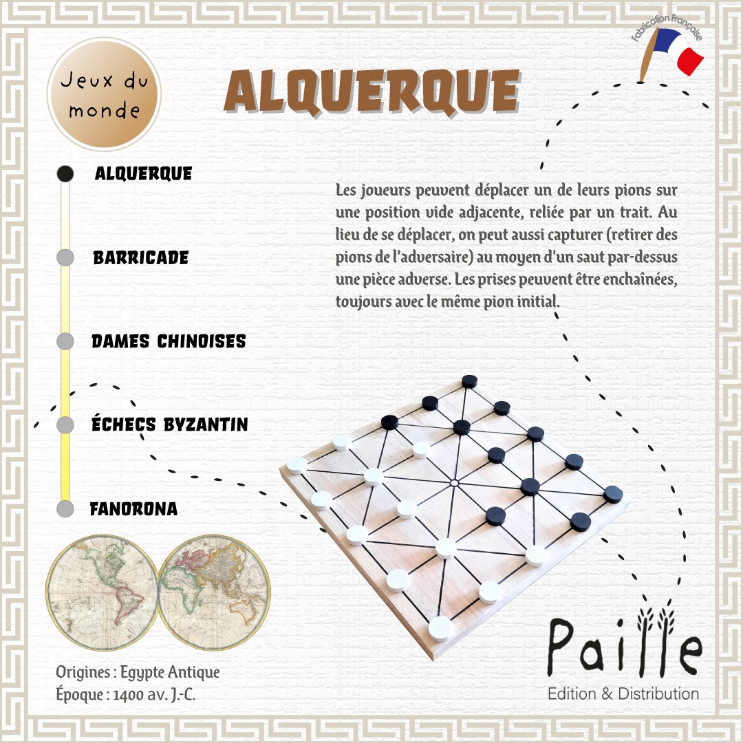 PailleEdition53's tweet photo. 🟠 Un jour un jeu 🟠

♟ Aujourd'hui retrouvez notre jeu Alquerque, originaire d'Egypte Antique et datant de 1400 Av. J.-C. 🇪🇬 

🇫🇷 Fabriqué en France 🇫🇷

➡️Retrouvez Alquerque sur notre site https://t.co/KuVrlo7YO9⬅️

#Alquerque #jeudesociete #jeudumonde #Egypte #antique https://t.co/rCnMtUz2g5