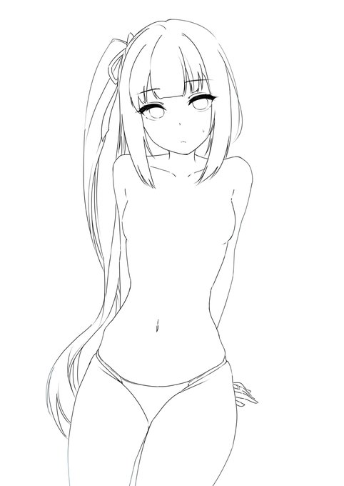 意外と線画はさっぱりしてます。(モデル:霞ちゃん)
#皆さん線画と塗った後を見せてください 