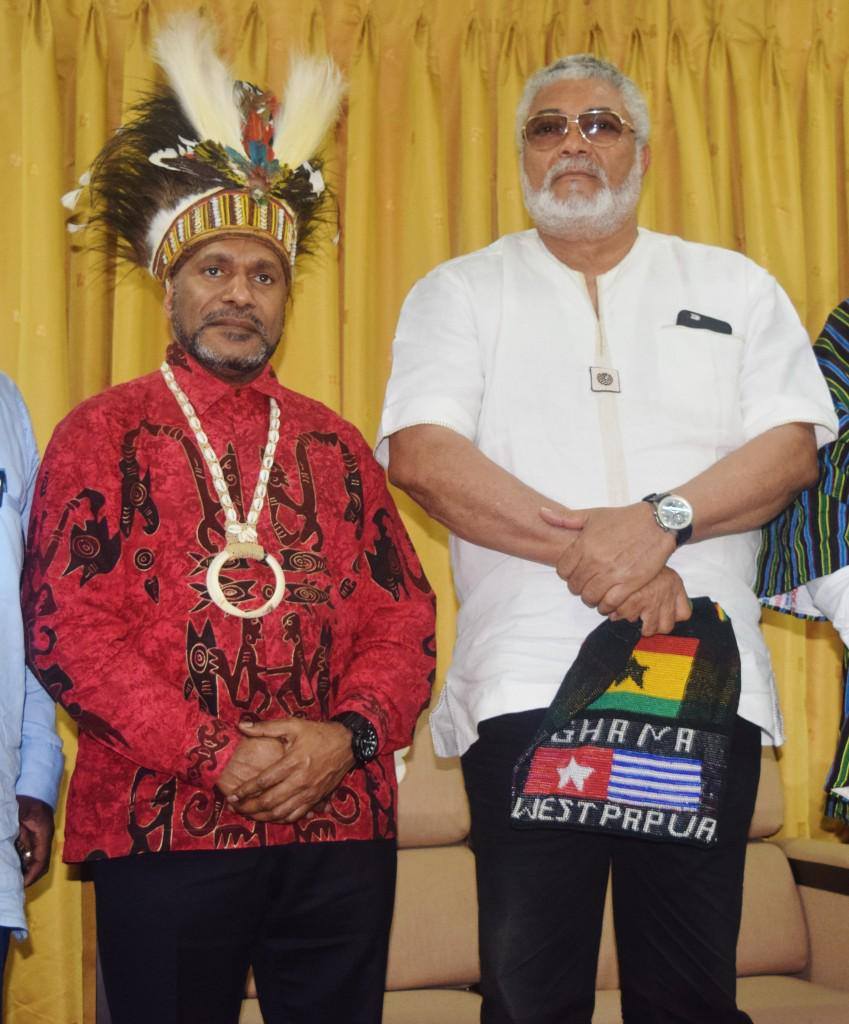 BennyWenda's tweet photo. On behalf of the people of #WestPapua, I send my deepest condolences to the people of #Ghana🇬🇭 following the passing of former President @officeofJJR. President Rawlings was a strong #FreeWestPapua supporter &amp; told me "Keep fighting!” 

Rest in Power ✊🏿 One day we will be free. https://t.co/0VSqGdfp8R