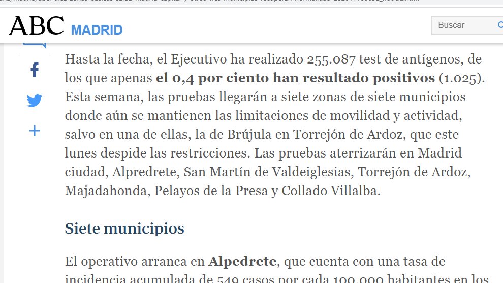 The main issue is the overall positivity rate...For Madrid, the overall positivity rate was 8.22% between November 3rd and 11th.However, the positivity rate for antigen tests according to the ABC today has been only 0.4% during its use!