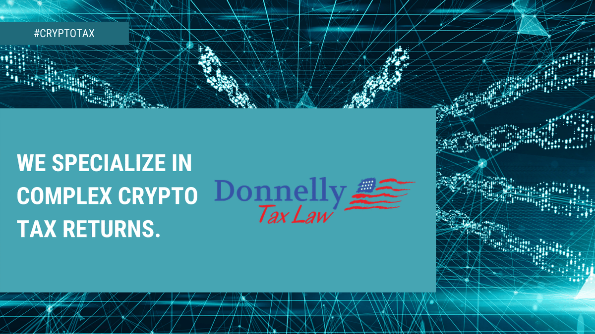 CryptoTaxFixer's tweet photo. We specialize in complex crypto tax preparation at Donnelly Tax Law.
https://t.co/t3pPok7oBZ
#crypto
#cryptotaxfixer
#bitcoinwhale
#ethereumwhale
#cryptowhale
#AuditDefense #AmendingTaxes #USTaxFiling https://t.co/DKkGUWKLju