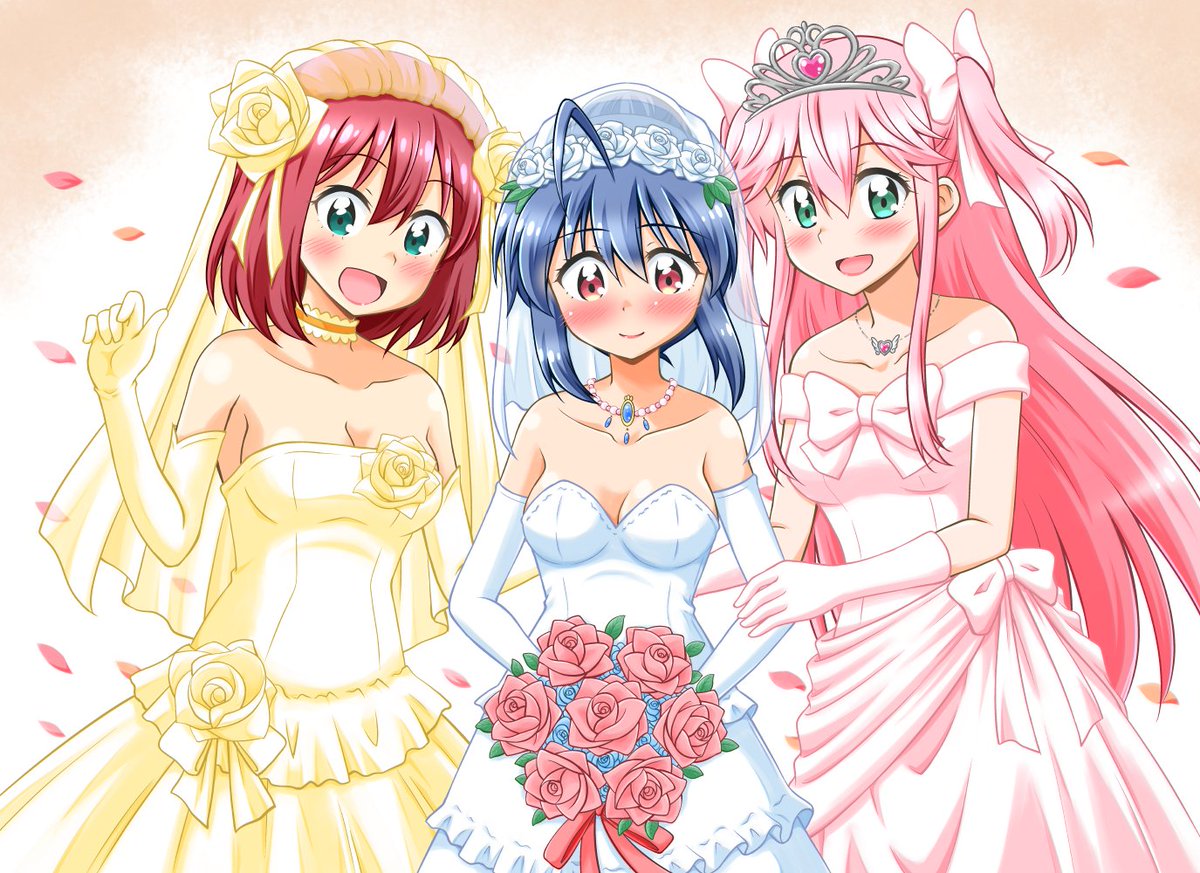 ウェディング3人娘
#皆さん線画と塗った後を見せてください 