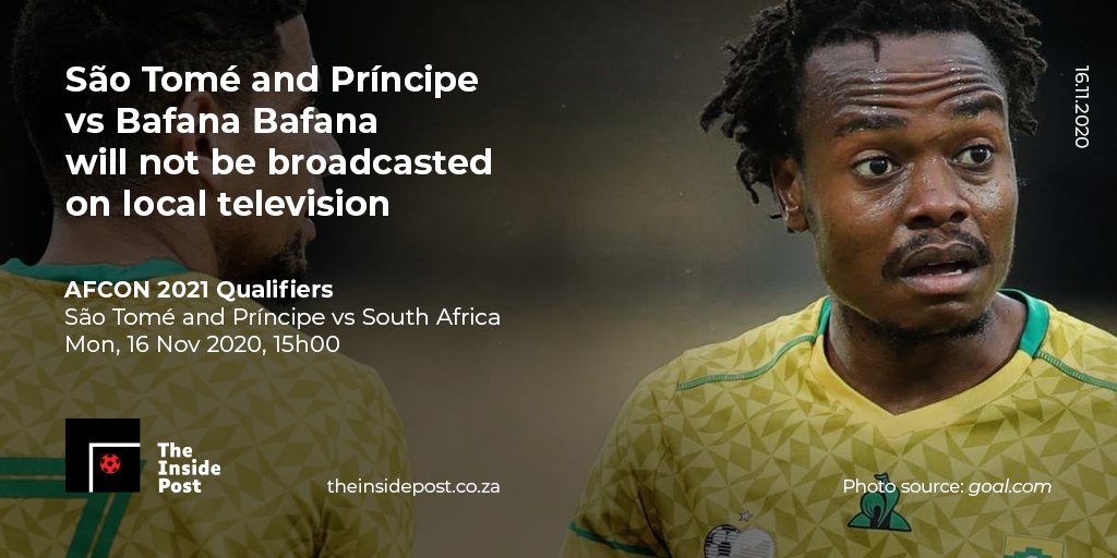 The_Inside_Post's tweet photo. "Seems there has been a breakdown of negotiations between the broadcaster [SABC] and Sao Tome [home team] regarding televising this afternoon's match. Since this is Sao Tome's home game, South Africa has no say in the matter," - @SAFA_net 

#theinsidepost⚽️ #southafrica https://t.co/8CxOouKFOy