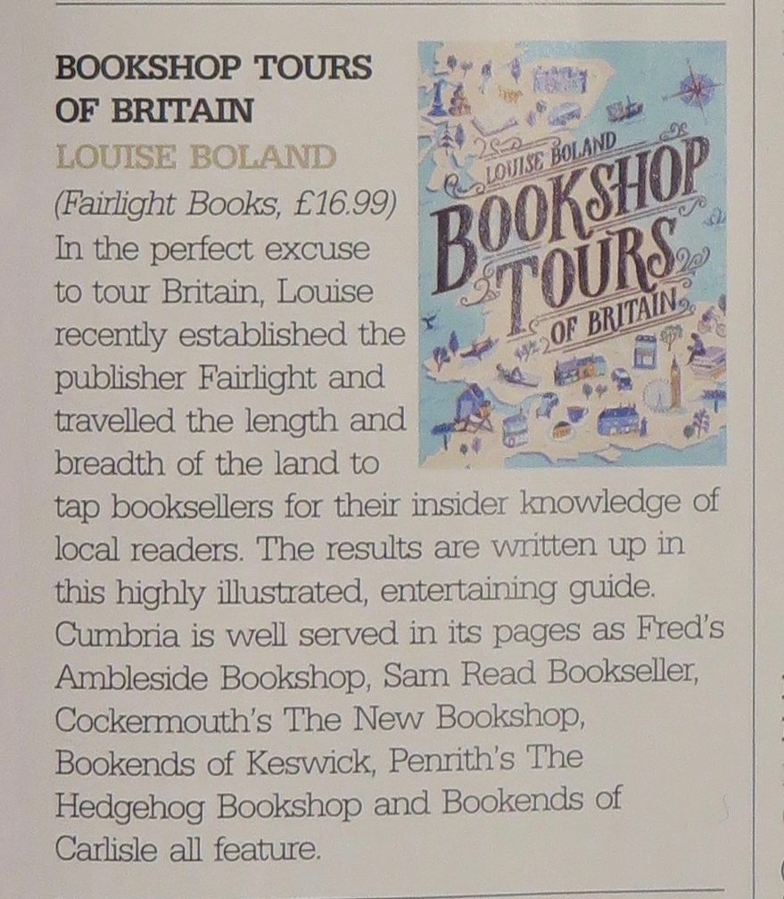 SReadBooks's tweet photo. So happy to be mentioned in @FairlightLouise's #BookshopToursofBritain (seen here in @CumbriaLifeMag). Why not armchair travel the land's bookshops and then explore their online offerings? Or plot future book-xcursions? https://t.co/SXawpto9ex https://t.co/bDyxKHvnG8