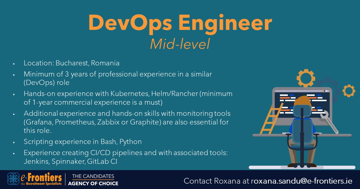 e_frontiers's tweet photo. Irish Owned company providing IT solutions in the areas of DevOps, automation CI and Cloud are looking to hire a mid-level DevOps Engineer. Don't hesitate to contact @CristianaSandu for more information.
https://t.co/sro4uFcCsQ

#devopsengineer #devopsjobs #itjobs #jobfairy https://t.co/3N0i6UxRre