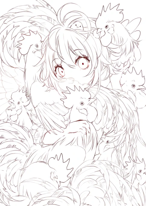 #皆さん線画と塗った後を見せてください
毛とか羽は細かく描いてしまう 