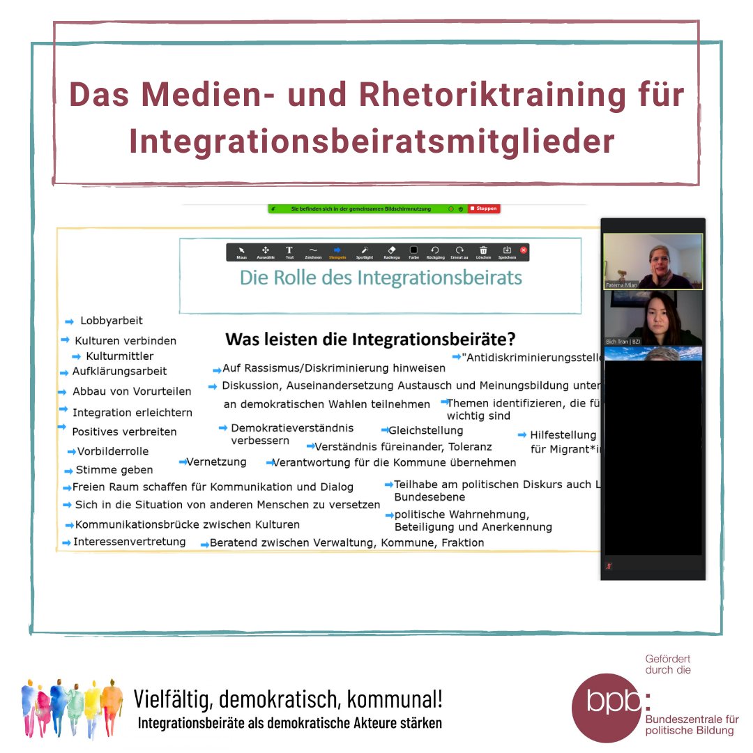 bzi_vielfalt's tweet photo. Vielen Dank, dass ihr auch diesmal wieder mit dabei wart! 🙏 Am kommenden Samstag (21.11.) findet unser vorerst letzter digitaler Medien- und Rhetorik-Workshop statt. Schnell sein lohnt sich, es gibt noch wenige freie Plätze! 📢 Anmeldung unter: https://t.co/xB5XHE89Vy https://t.co/fFOZ9tZGbr