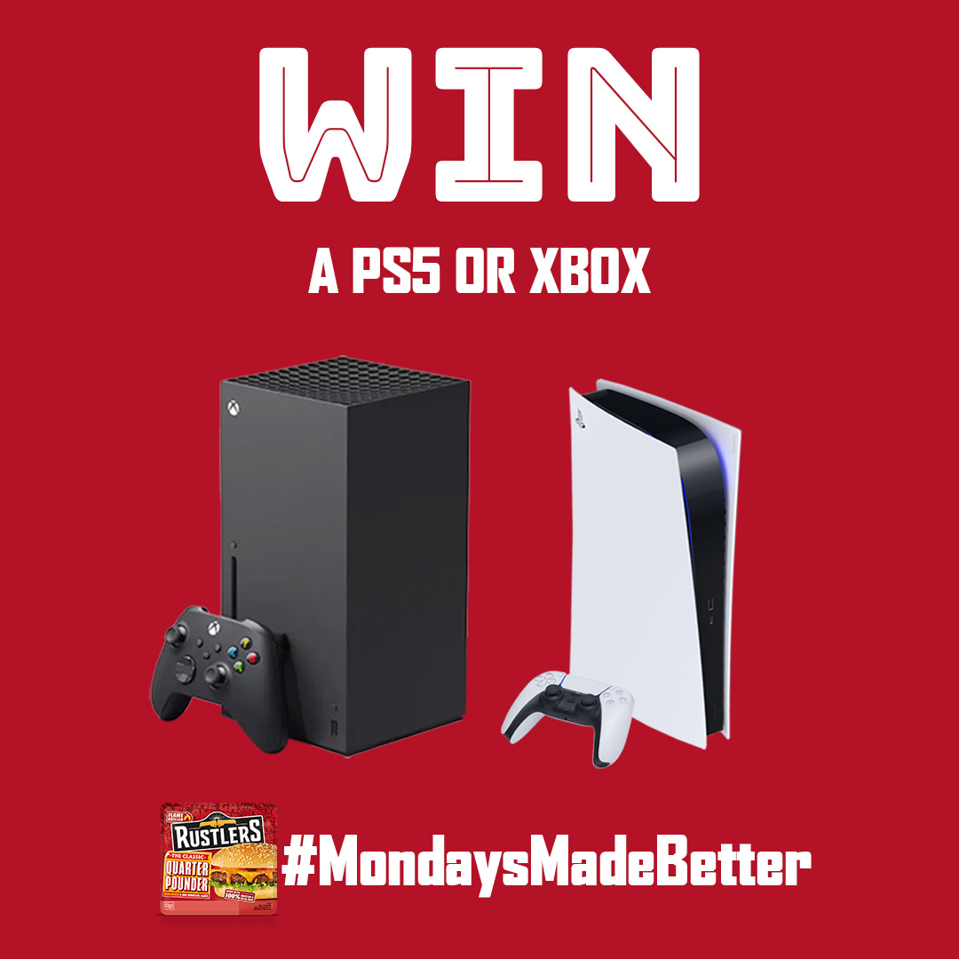 We’ve turned Mondays into the best day of the week with our #MondaysMadeBetter competition!

Give us a follow, like this post and @ a mate below for your chance to #win a PS5, an Xbox Series X and some delicious Rustlers burgers made with 100% British &amp; Irish Beef 🍔