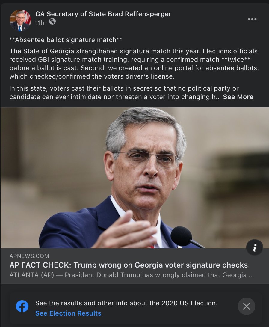 ...more from Georgia Republican Secretary of State Brad Raffensperger, who's faced an onslaught of (mostly evidence-free criticism) from fellow top Republicans as well as President Trump. Raffensperger refusing to step down after one of the smoothest elex in recent history.