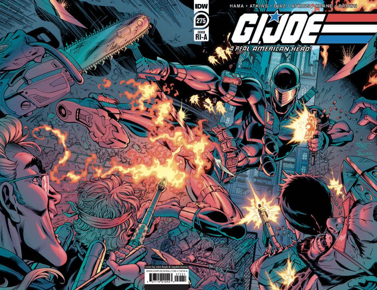 johnroyle_art's tweet image. Yaay, out this Wednesday my SnakeEye vs Dreadnoks wrap around RI A cover for GI.Joe Issue 275! Total blast to draw😃as always great inks Jagdish and James Offredi on killer colours💥Original cover art pencils available for sale on my website store, YoJoe! #snakeeye #gijoe