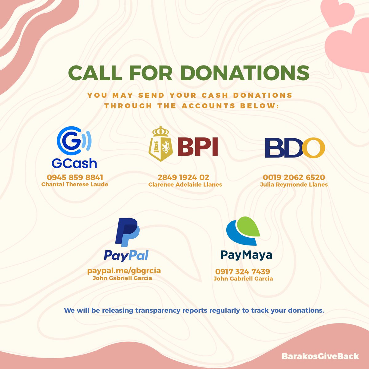 laudecha's tweet photo. Barakos, it’s our time to give back! 💪🏼

For every Php 500.00 you can donate, you can provide one pack to a family in Cagayan, Isabela, Bicol, Marikina and more. 💚

You can donate any amount on the accounts listed below. 
#CagayanNeedsHelp #BangonLuzon #RescuePH #UlyssesPH https://t.co/6tTzTAMSCS