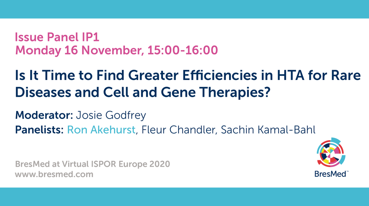 BresMedOfficial's tweet photo. Ron Akehurst, BresMed Chairman, is part of this #ISPOREurope live panel, which will debate the pros and cons of developing greater efficiencies in HTA for innovative therapies and explore approaches to balancing optimal HTA methods with greater efficiency. https://t.co/tytS5YGHWK https://t.co/wGte7yUt17