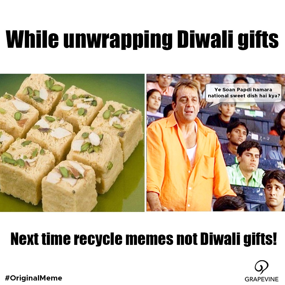 grapevine_in's tweet photo. Did you too get an overdose of #soanpapdi this #Diwalidhamaka? 
Tell us in the comments 👇 if you were given this all time #favourite gift as #HappyDiwali by your neighbors, relatives or friends 🙃 #originalmeme #humor #jokesoftheday #funny #memes #Grapevine https://t.co/vVpgterBdK