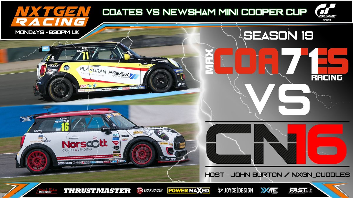 nxtgen0fficial's tweet photo. Missing yesterday's action packed racing already? Tonight is the first round of the Coates v Newsham league. Its bound to be a great evening
#PMR #fastr #Thrustmaster #trakuk #JoyceDesign #Xiteenergy #MarkSykesDesigns #powermaxedracing
#motorsport #esports #eseries #iracing https://t.co/QjqAaYPrWR