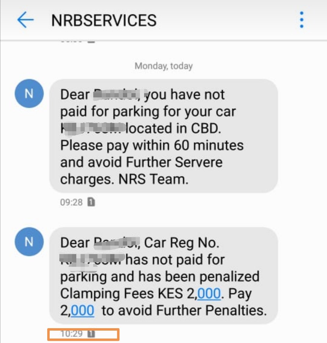 JamesRa57909070's tweet photo. @NMS_Kenya @Kracare 9:46am I paid Ksh.200 for parking in the CBD 2 min later got a text from NMS that I’ve not paid They attempted to clamp my car at 10:29, Imposing a 2000 fine Why should I be penalized for your system failures? #KenyanTired of this incompetence @bonifacemwangi https://t.co/GMEPRqm0bS