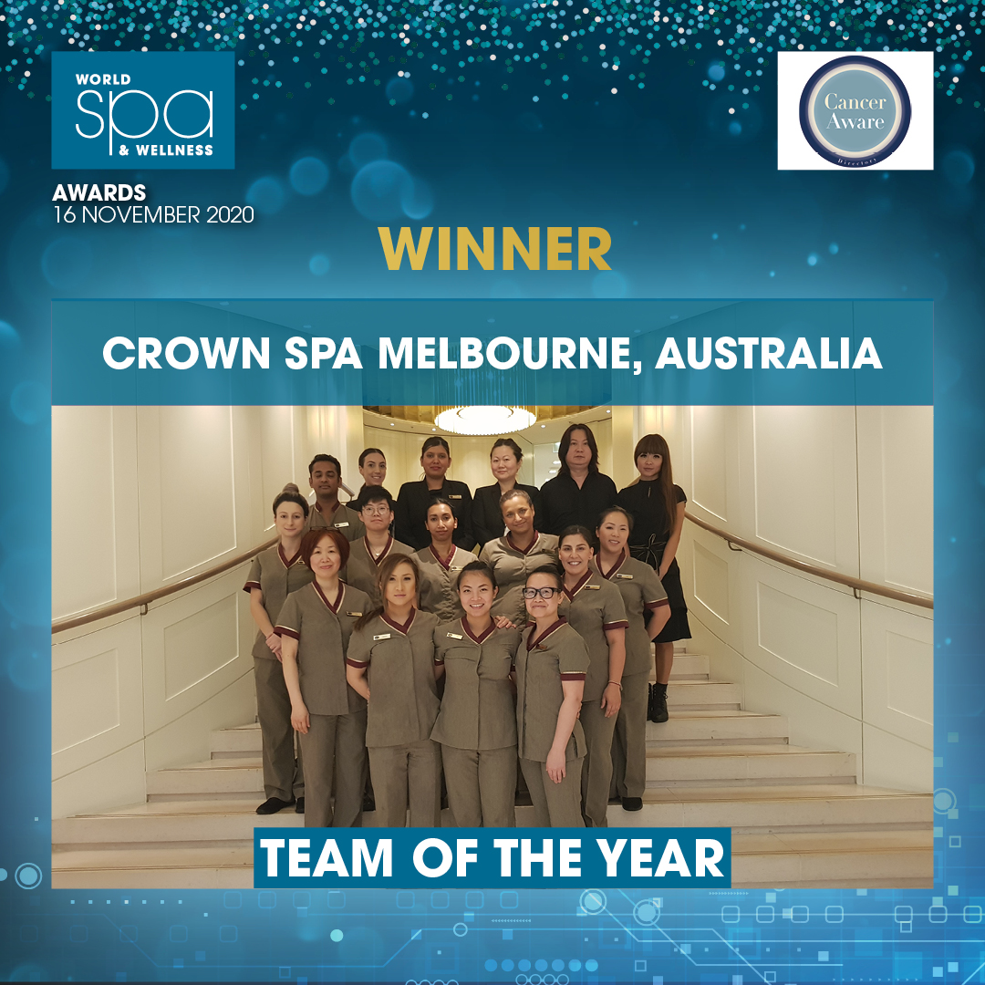 pro_beauty's tweet image. The fabulous team at @crownmelbourne are picking up the award for Team of the Year 2020, sponsored by Cancer Aware Directory! #WSWAwards #spateam