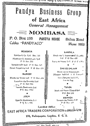 Gujarati have invested a lot in Film industry in 60-70 and 80s. Here is one such ad of a film distributor. Also an ad of business rooted in Mombasa.