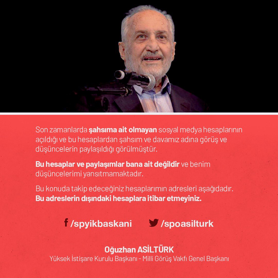 Son zamanlarda şahsıma ait olmayan sosyal medya hesaplarının açıldığı ve bu hesaplardan şahsım ve davamız adına görüş ve düşüncelerin paylaşıldığı görülmüştür. 

Bu konuda takip edeceğiniz hesaplarımın adresleri aşağıdadır. 

Bu adreslerin dışındaki hesaplara itibar etmeyiniz.