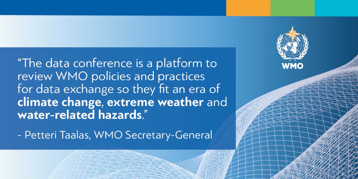 WMO's tweet photo. #WMOData Conference brings together 1,000 participants from many different sectors to update WMO policy on free data exchange which underpins all forecasts and predictions.
"If you don’t have data, you can't take informed decisions and informed actions." https://t.co/L0uwf2FzCM