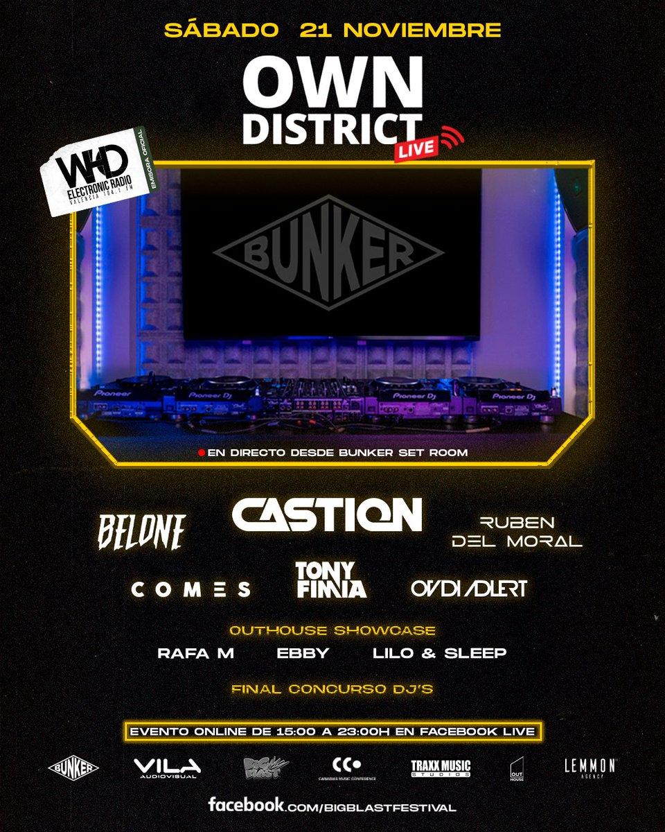 bigblastfest's tweet photo. Sábado 21, OWN District Live! en Bunker Set Room 😈

Retransmisión en directo desde el Facebook de Big Blast Festival y WHO Radio Valencia, 104.1 FM 📻 https://t.co/FQXjOcxSOS