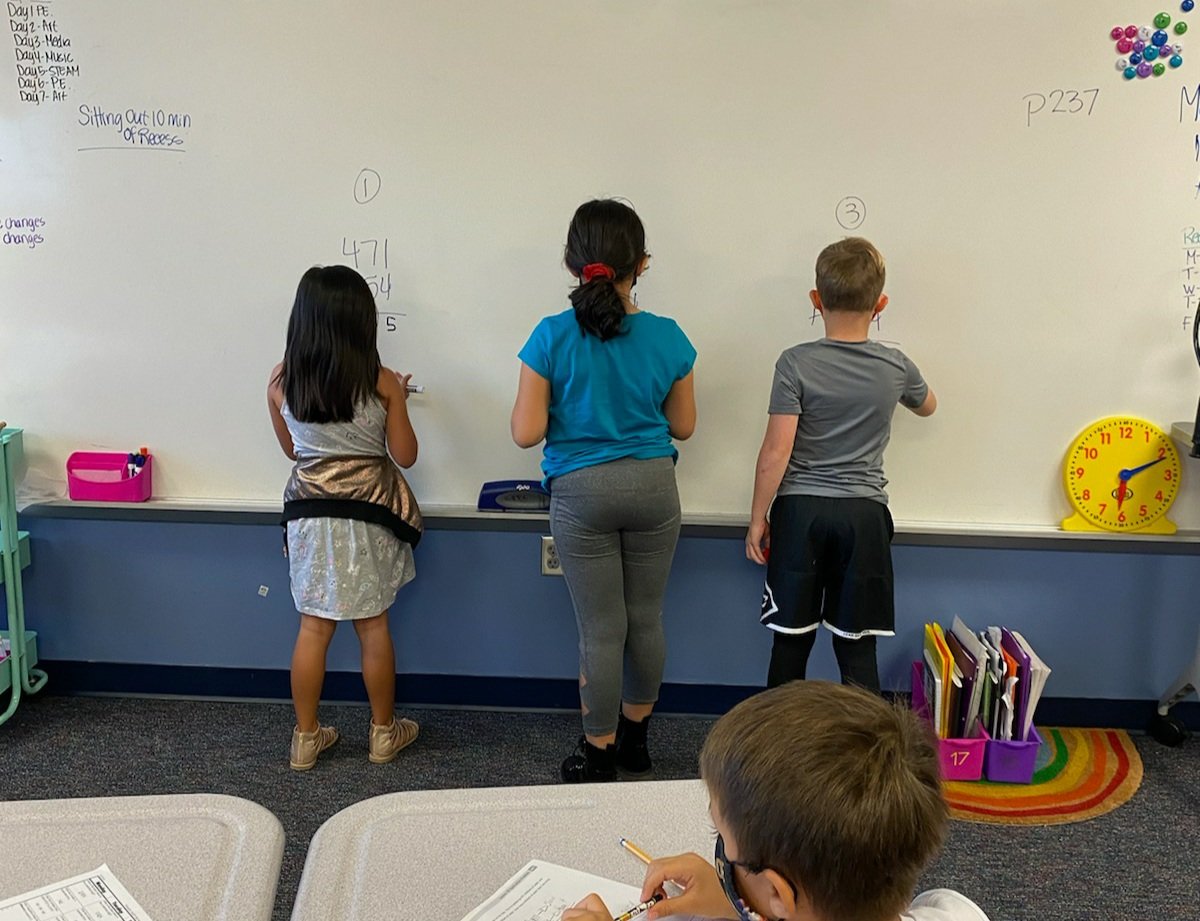 erinipock's tweet photo. Love watching new teachers try new strategies to increase student engagement and participation! Multiple students at the board, students in their seats all have a job! #positivegrowth #gratitude #OurStory @POEKPOE #wresgrows https://t.co/QhfJKTNcTn
