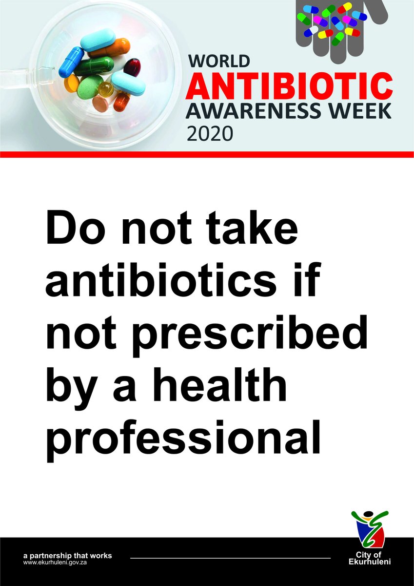 City_Ekurhuleni's tweet photo. Taking #antibiotics when you don’t need them causes antibiotic resistance, which is more complex and harder to treat. This #WorldAntibioticWeek the City of Ekurhuleni urges residents to not take antibiotics or medicine 💊 if not prescribed by a health professional #CoEcares ❤️ https://t.co/19BE1sjYiD