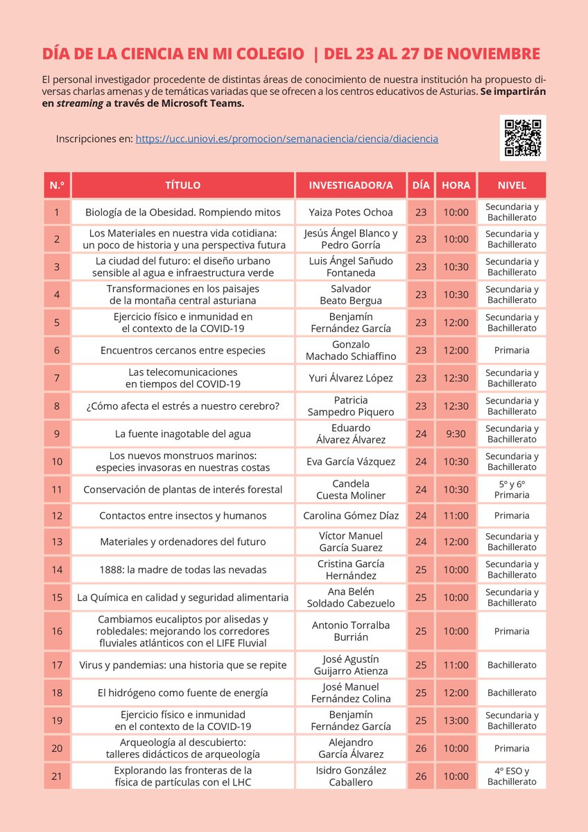 UOdivulga's tweet photo. Elegid hasta 5 de las 33 charlas ofertadas por nuestros científicos y científicas en el #DíaDeLaCienciaEnMiColegio 🤔Díficil decisión, lo sabemos... 😅
📅 Del 23 al 27 de noviembre
👉🏽Apuntaos en https://t.co/AiY5eF54Py
3/5 https://t.co/TLIgtCJMPI