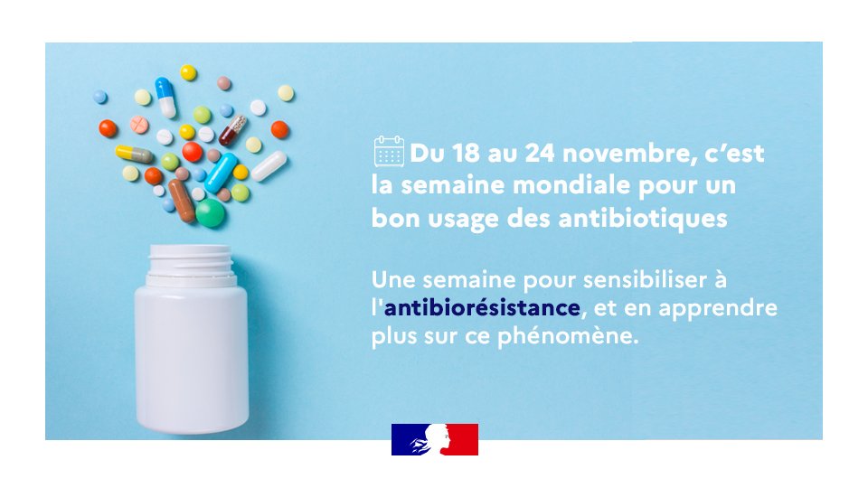 [#Antibiorésistance] Mercredi, débutera la semaine mondiale pour un bon usage des antibiotiques.
Une occasion de sensibiliser à l'antibiorésistance : 
Mais qu'est-ce que c'est ?  💬
Pourquoi est-ce grave ?  💬

📲 Toutes les réponses sur : 
solidarites-sante.gouv.fr/prevention-en-…