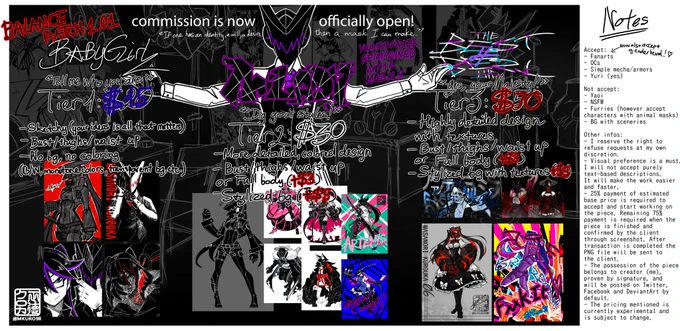 COMMISSION IS OPEN. I'm opening 5 more slots this week first come first serve

Balance Patch 1.01 yes look at all these scribble shts
- T1 price reduce from $20 to $15 (pfft big deal)
- T3 price increase from $50 to $70 (because T3 pain peko)
- Full body to 3$, BG to 5$ both T2/3 