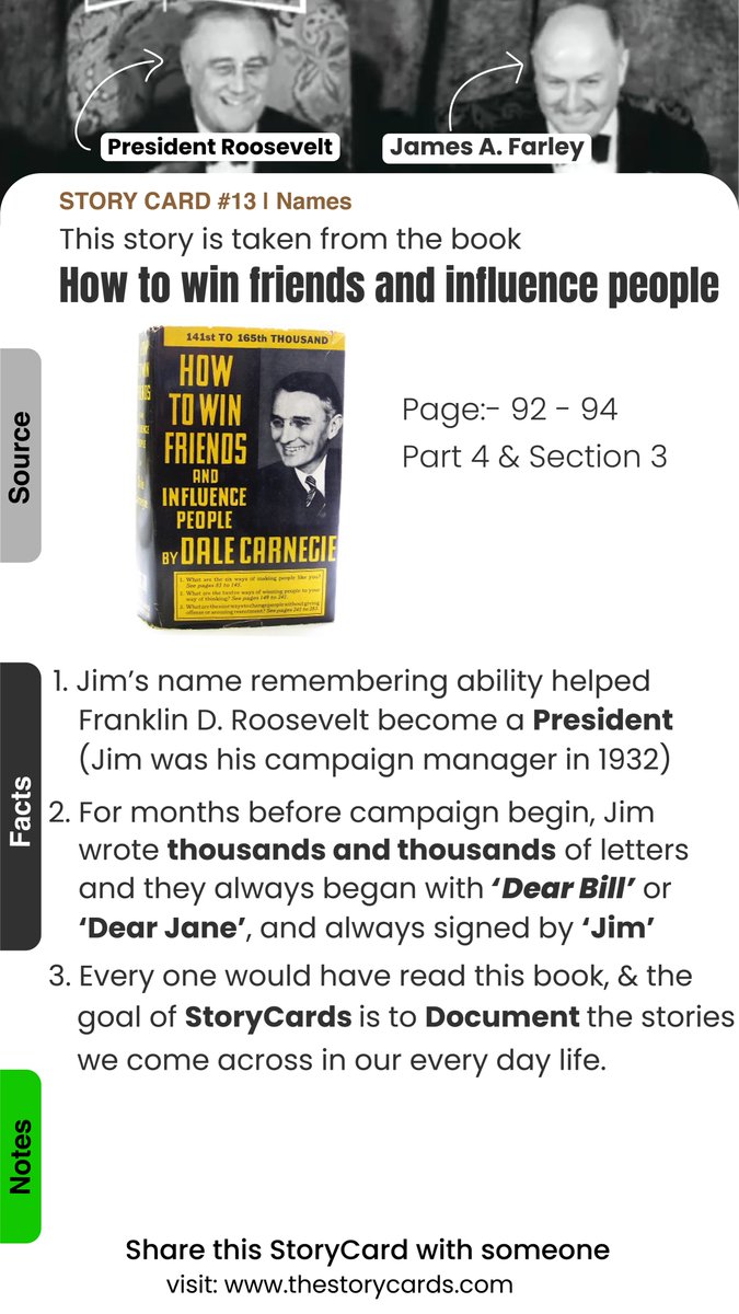 3. Remember names. A quick story on How remembering names made Roosevelt US president in 1932